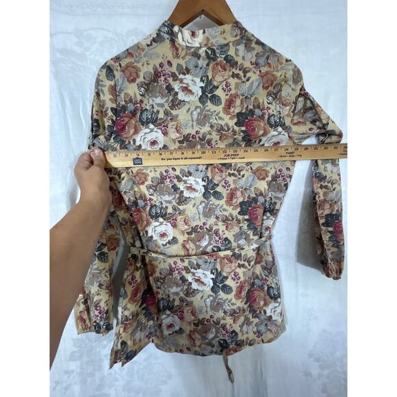 Fran Keene Vintage Tunic 12 Tan Floral Belted Cottagecore Fall Neutral Country - Picture 11 of 12